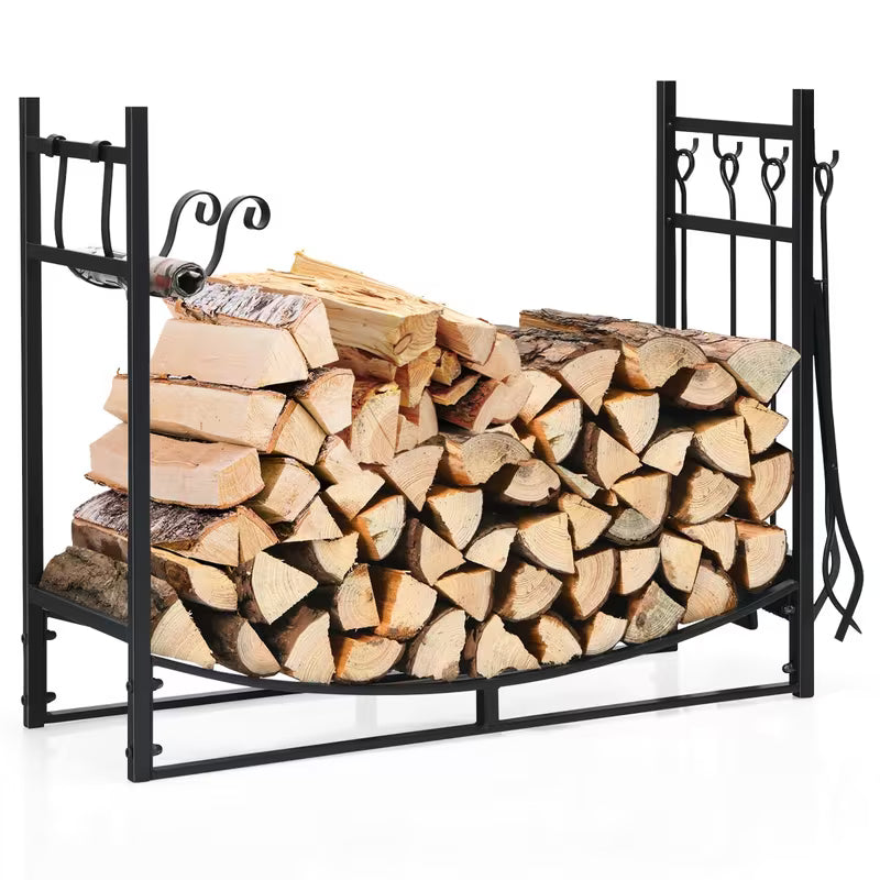36-Inch Fireplace Log Holder with Handles and Shovel
