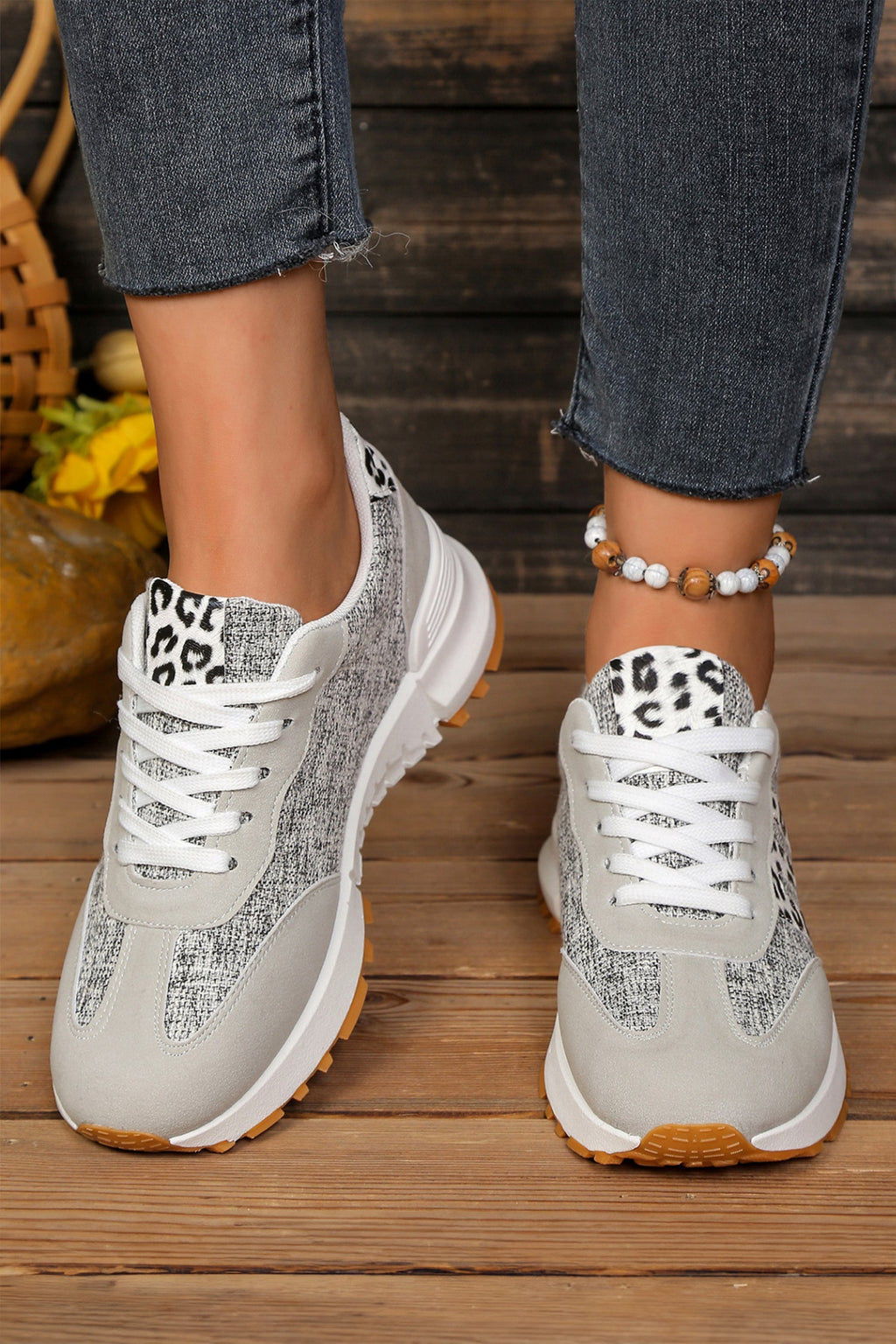 Rosalia Women's Retro Lace-Up Sneakers with Leopard Patchwork