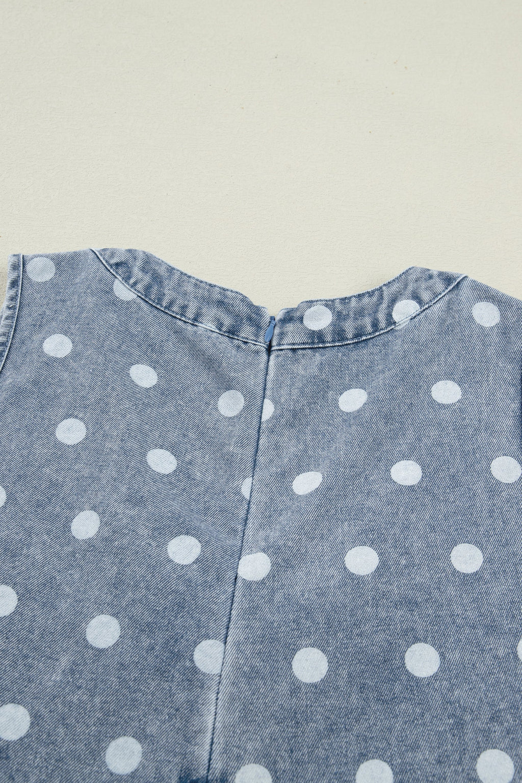 Lexi Tie Pleated Loose Romper in Blue Polka Dot Denim
