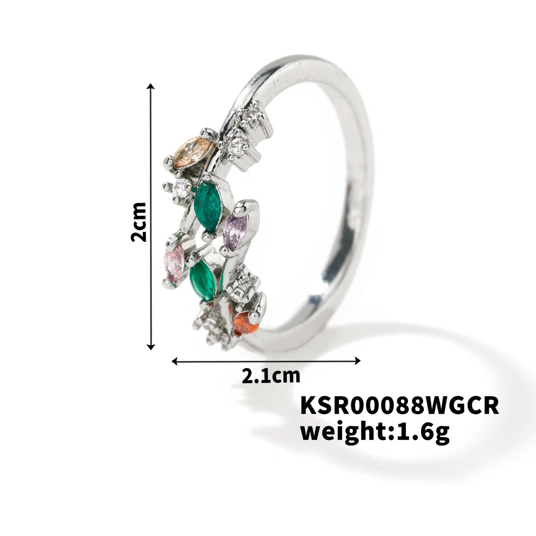 Bohemian Leaf Ring with Zircon Inlay, Nature-Inspired Jewelry