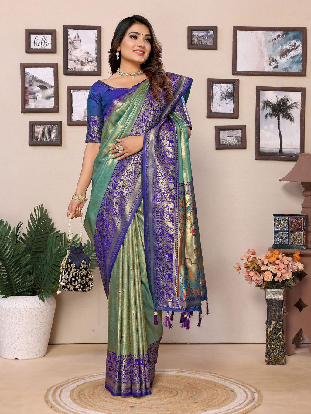 Green Tissue Silk Weaving Saree