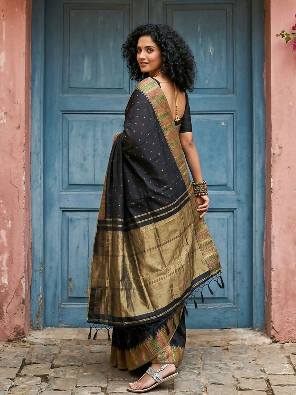 Classic Black Silk Blend Saree with Matching Blouse