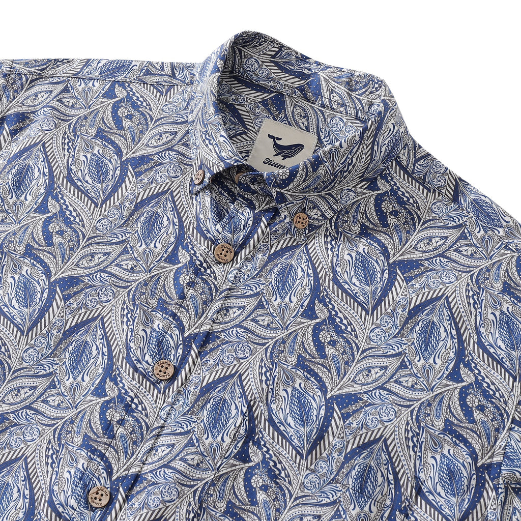 Men's Elm Tree Print Long Sleeve Cotton Hawaiian Shirt