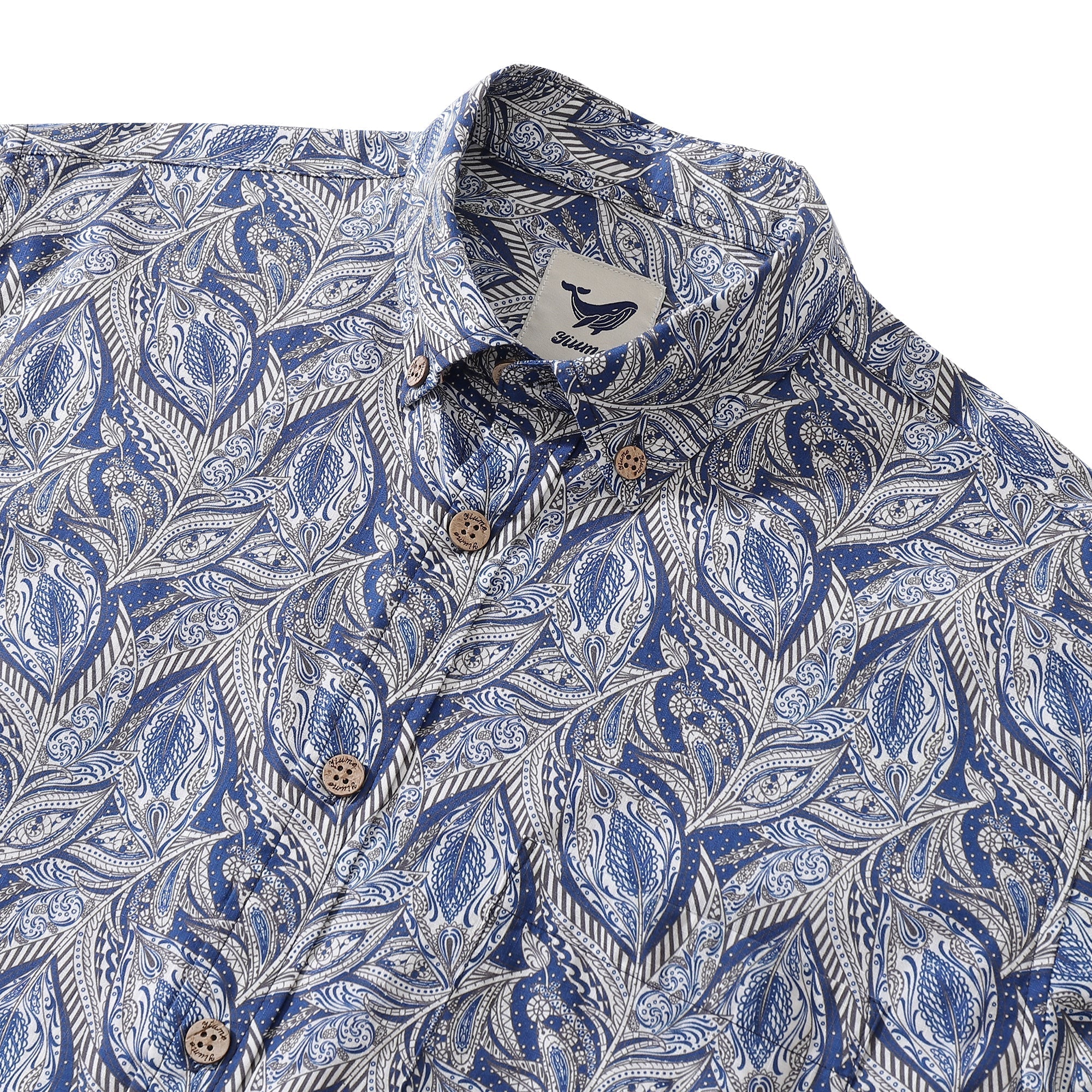 Men's Elm Tree Print Long Sleeve Cotton Hawaiian Shirt