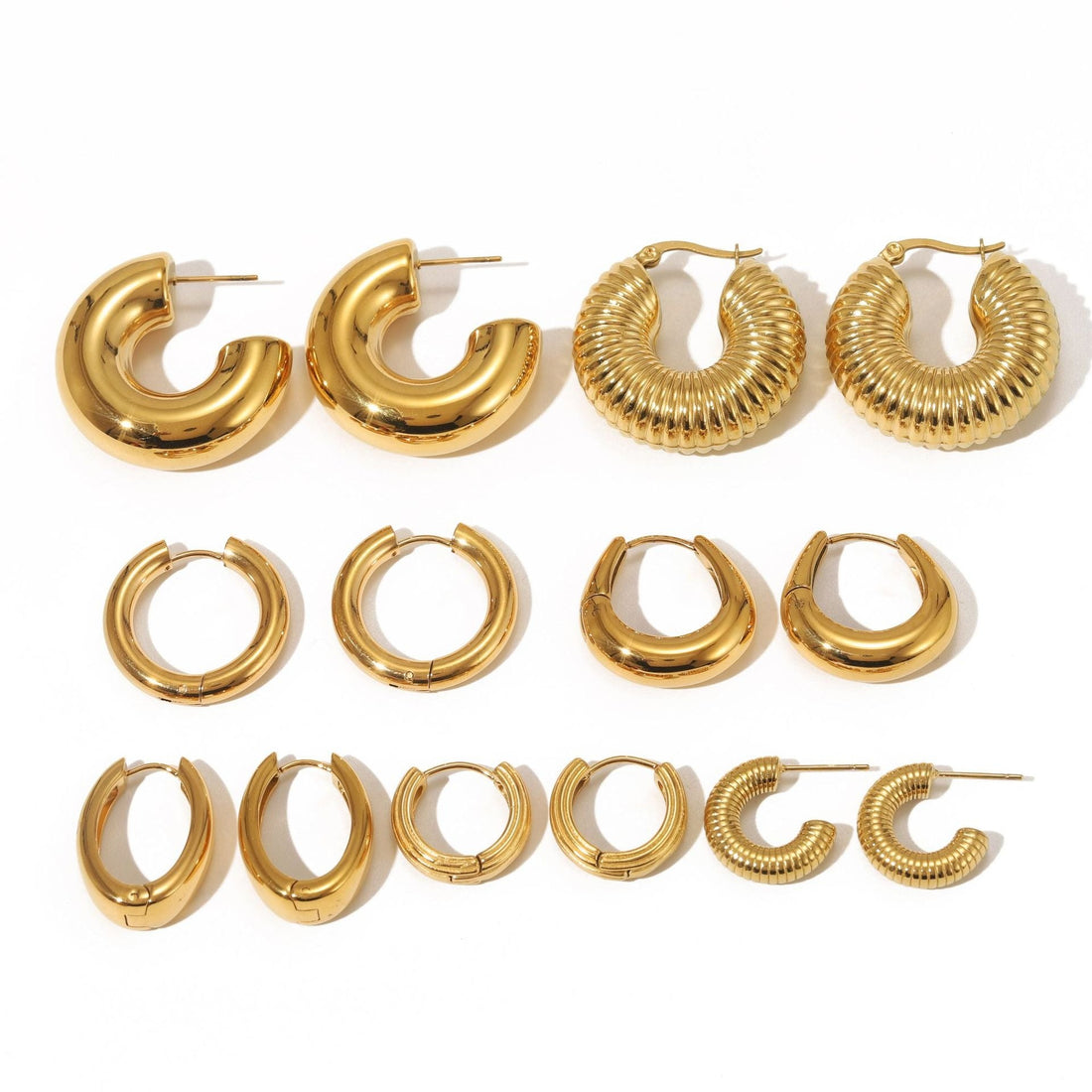 Minimalist 18K gold-plated stud earrings crafted from durable titanium steel.