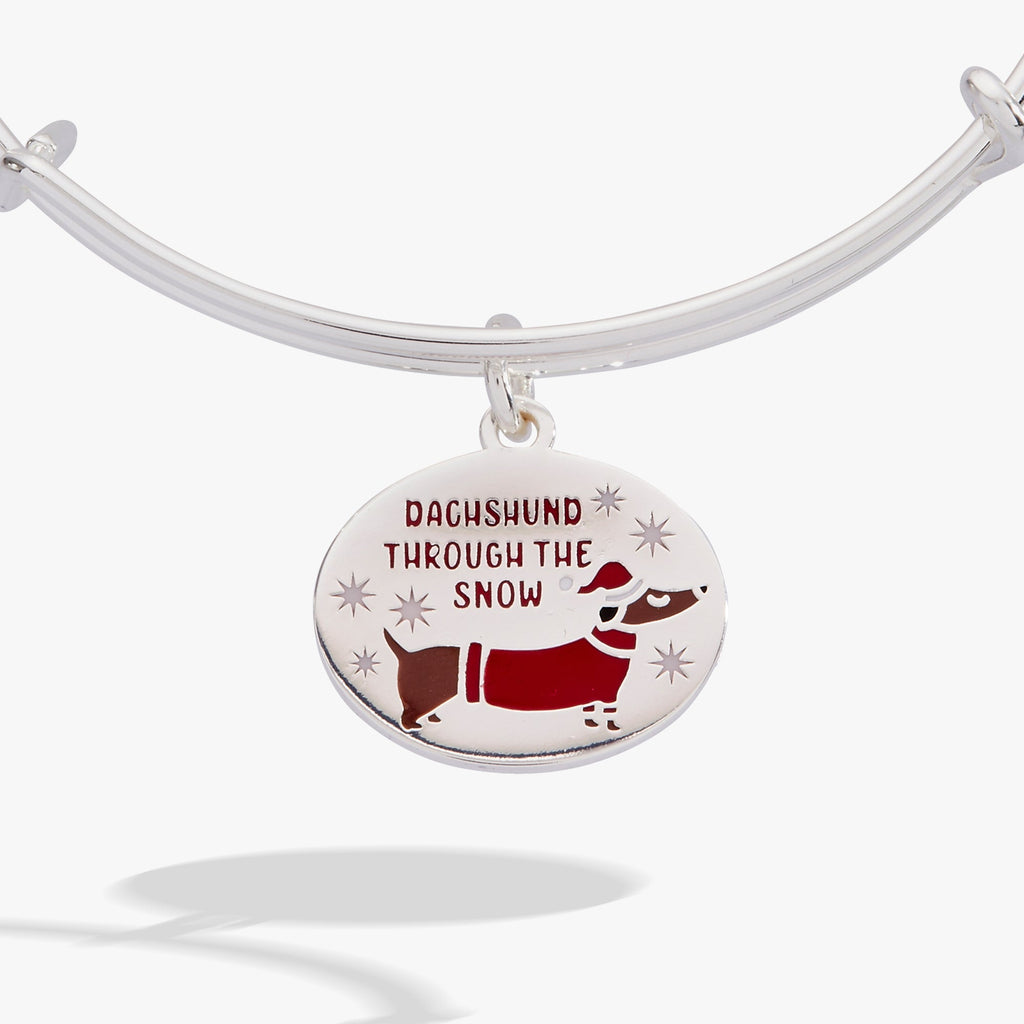 Dachshund Through The Snow Silver Tone Enamel Charm Bangle