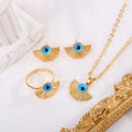 Evil Eye Fan Pendant Necklace Jewelry Set - Gold-Plated Bohemian