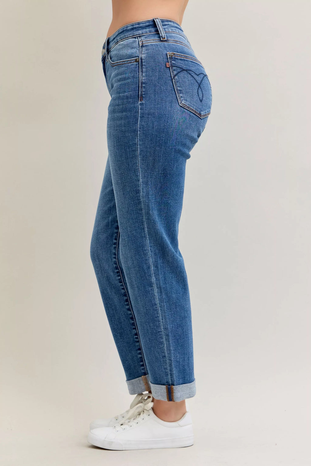 Judy Blue Mid Rise Boyfriend Cuffed Jeans | Stretch Denim