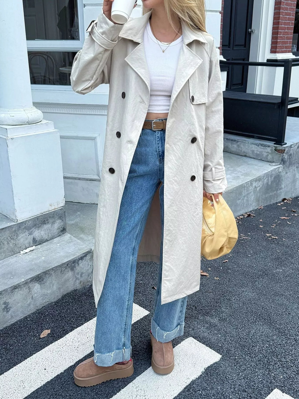 Double-Breasted Belted Trench Coat