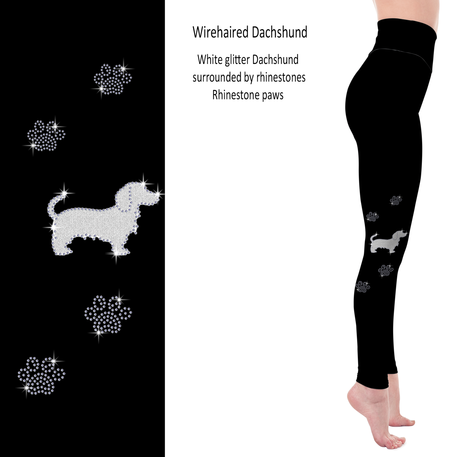 Wirehaired Dachshund Rhinestone Leggings with Pockets - White or Black Glitter