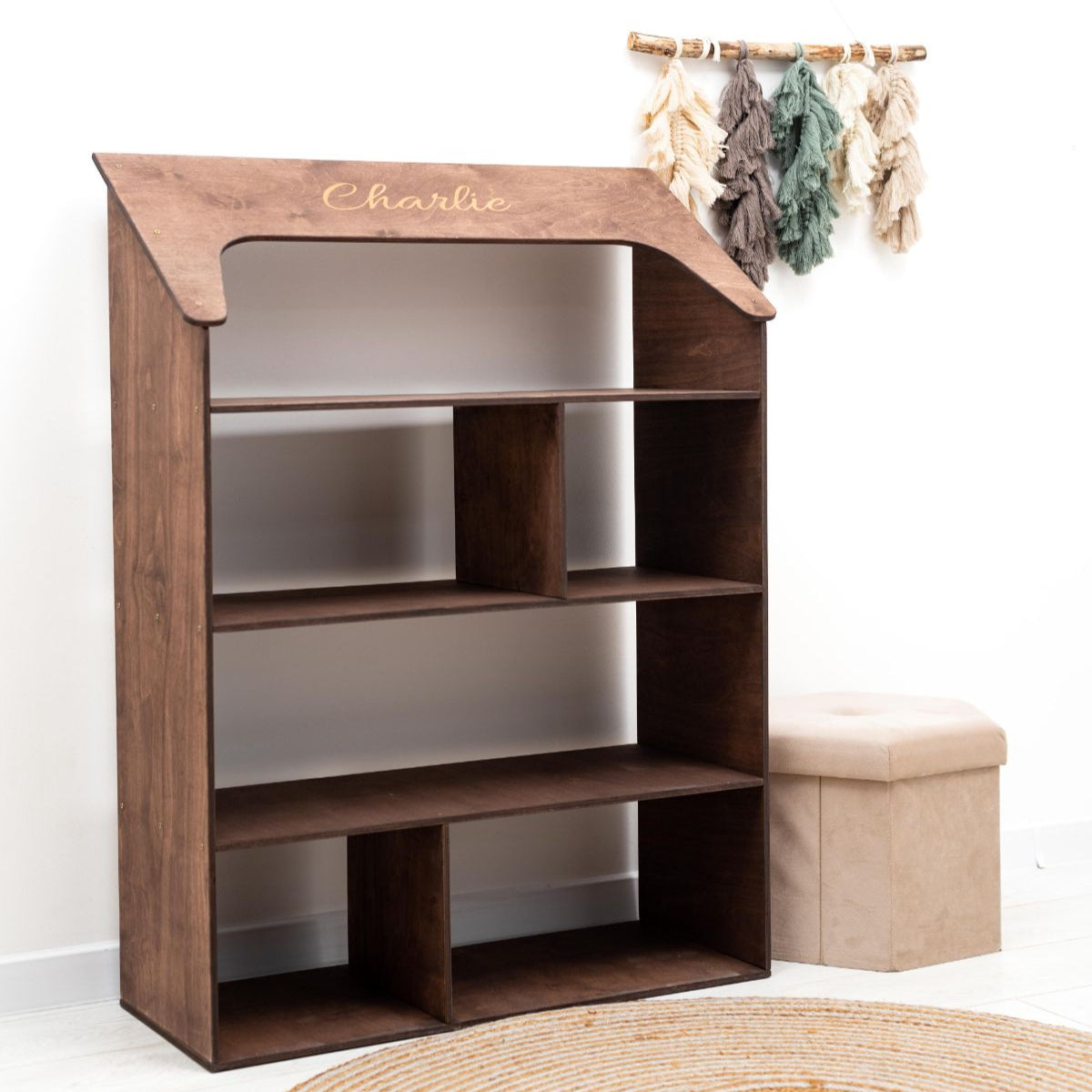 Pink Dollhouse Bookcase for Kids - Montessori Inspired Storage