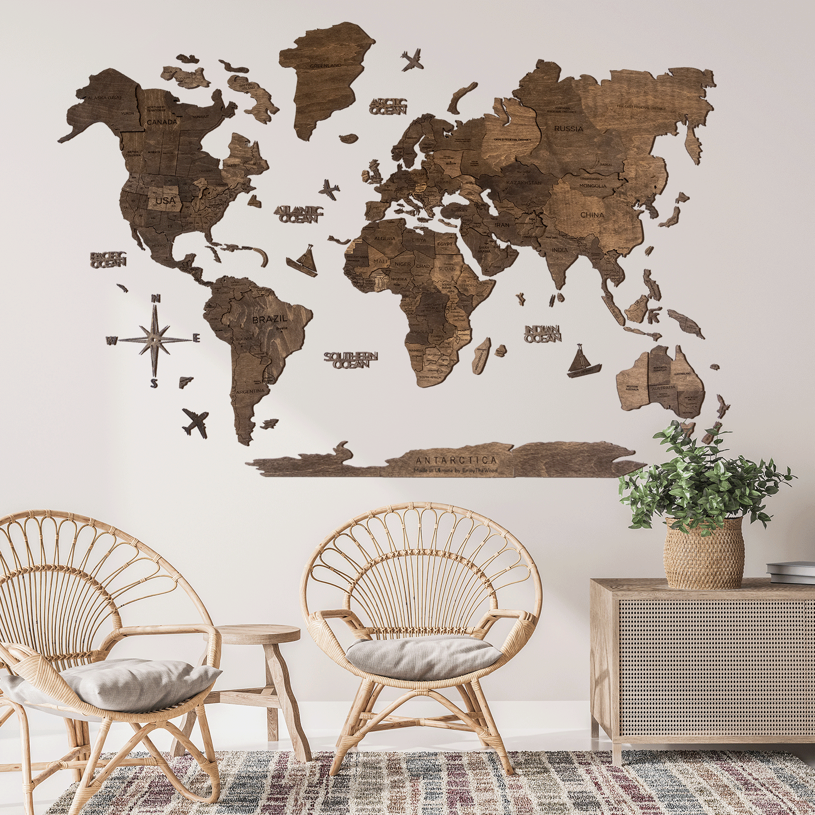 Antarctica Map Addition Natural Colors Minimalist Decor