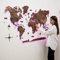 3D wooden world map in dark walnut finish with interactive LED backlight