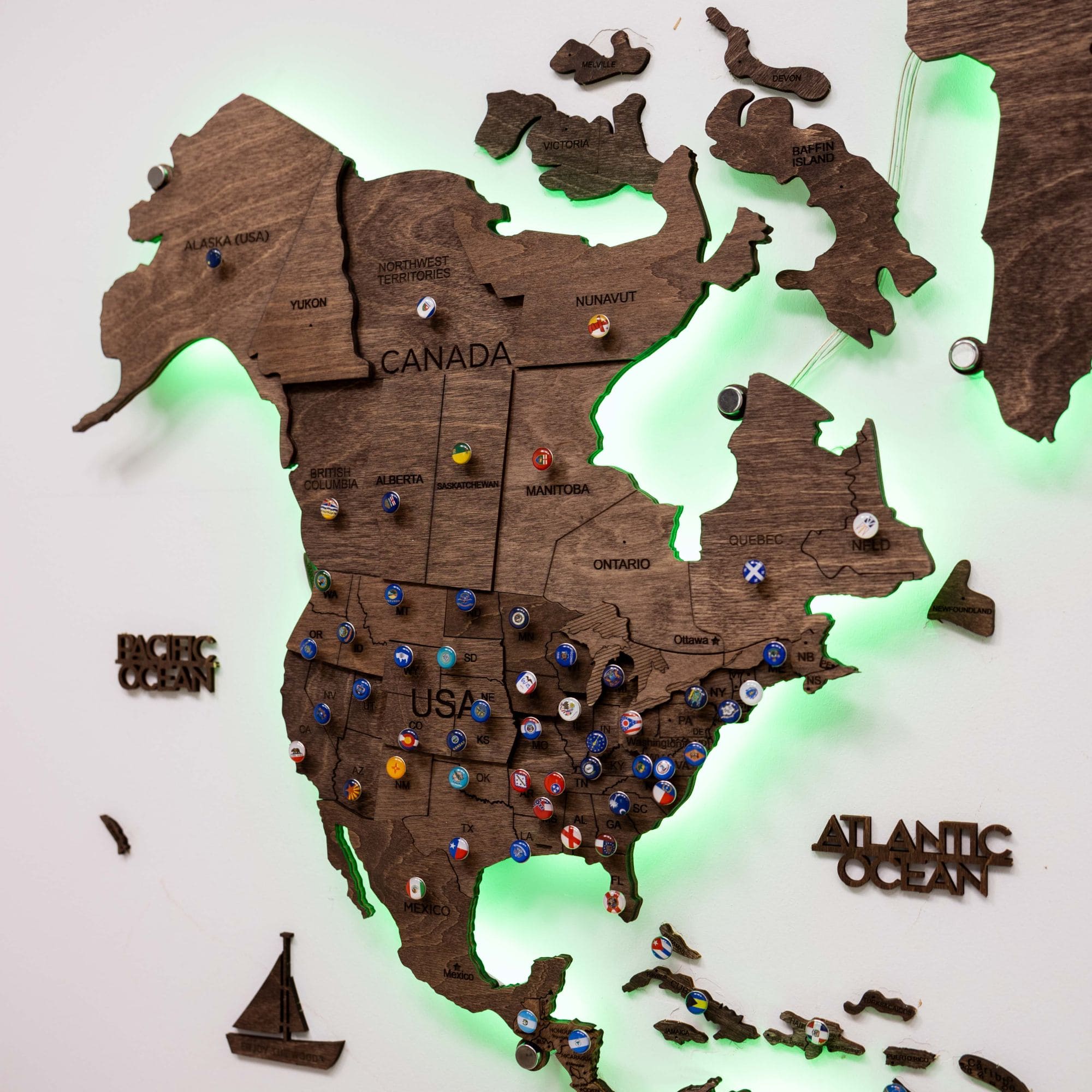 Dark Walnut LED Wooden World Map 3.0, Modern Wall Art