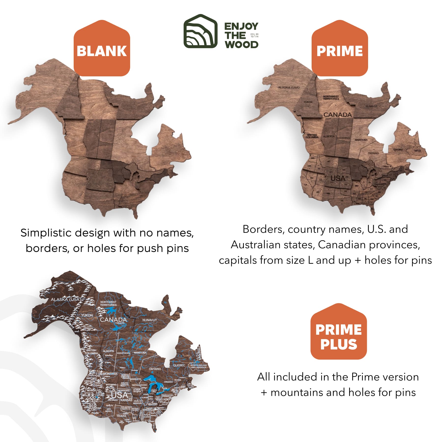 3D Wooden World Map in Dark Walnut Travel-Themed Wall Decor