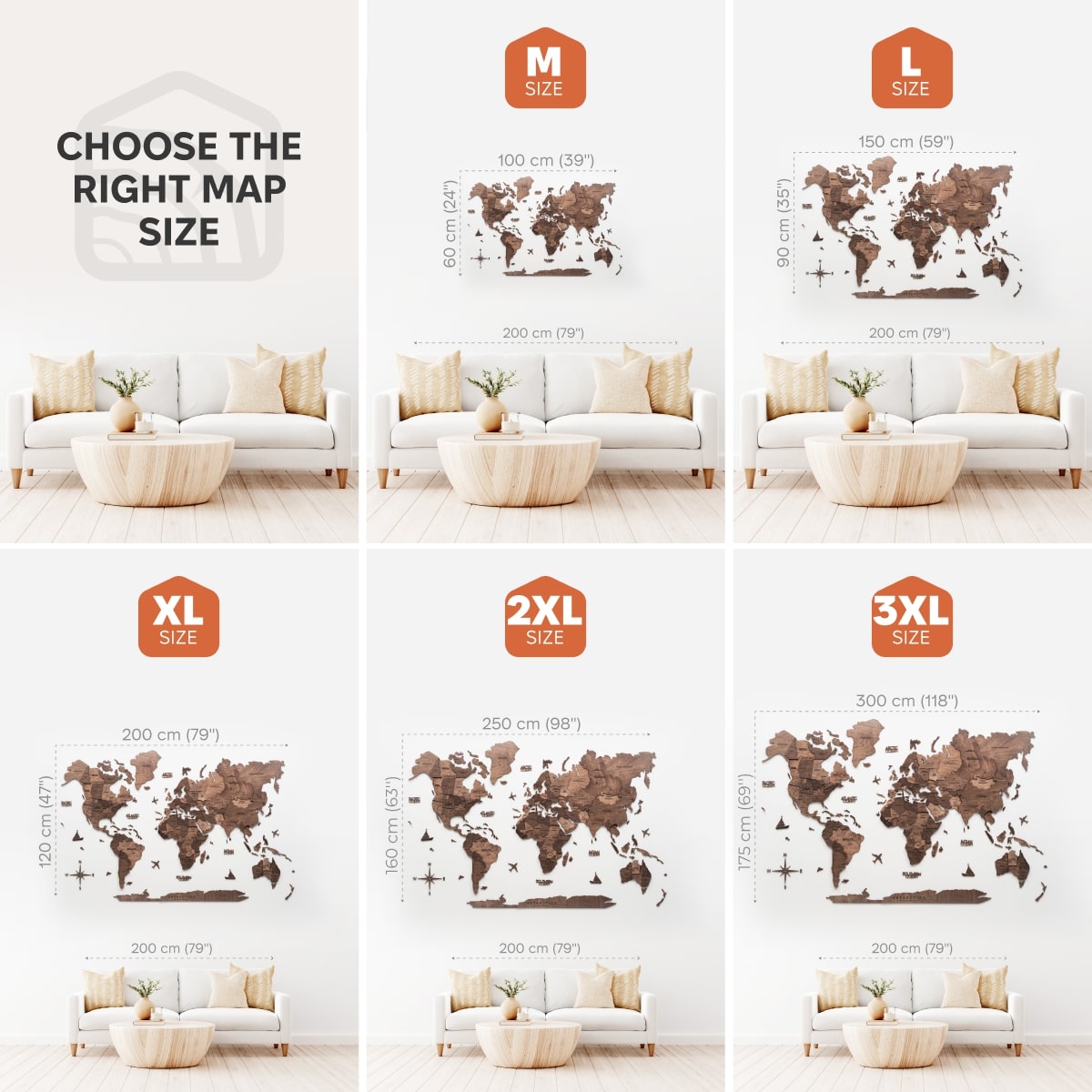 3D Wooden World Map in Dark Walnut Travel-Themed Wall Decor