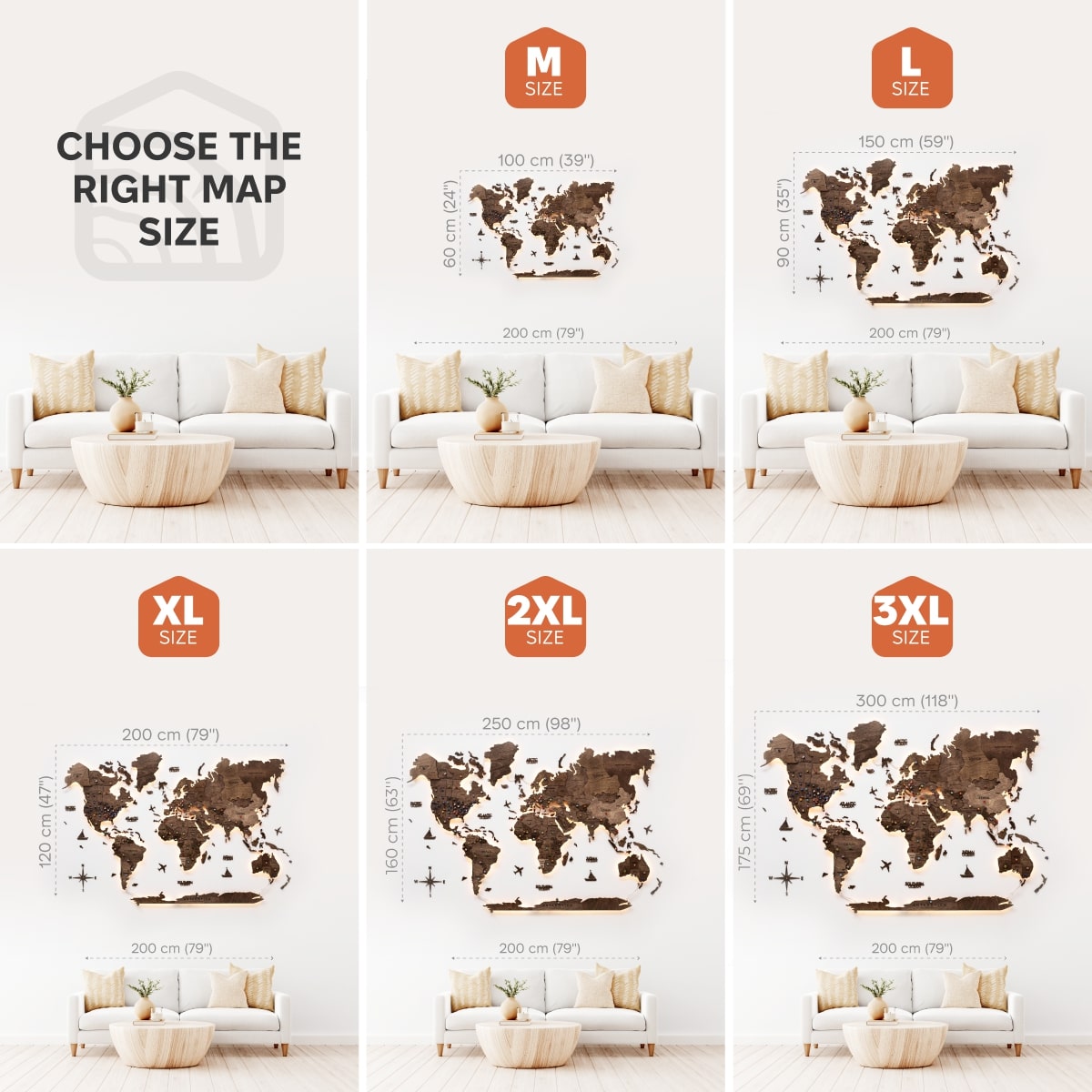 Dark Walnut LED Wooden World Map 3.0, Modern Wall Art