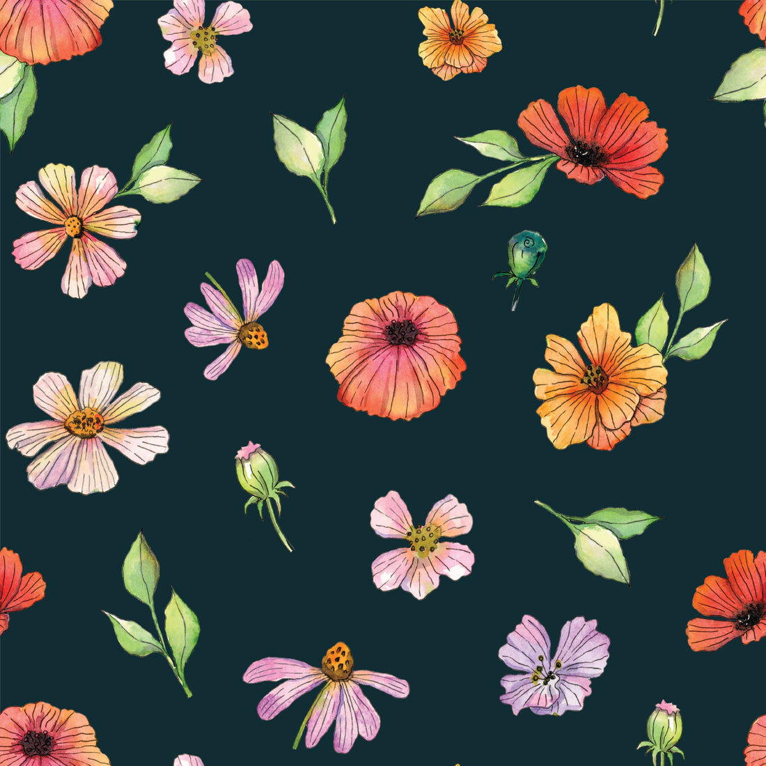 Amy Bohemian Floral Removable Wallpaper - Pink Orange and Yellow