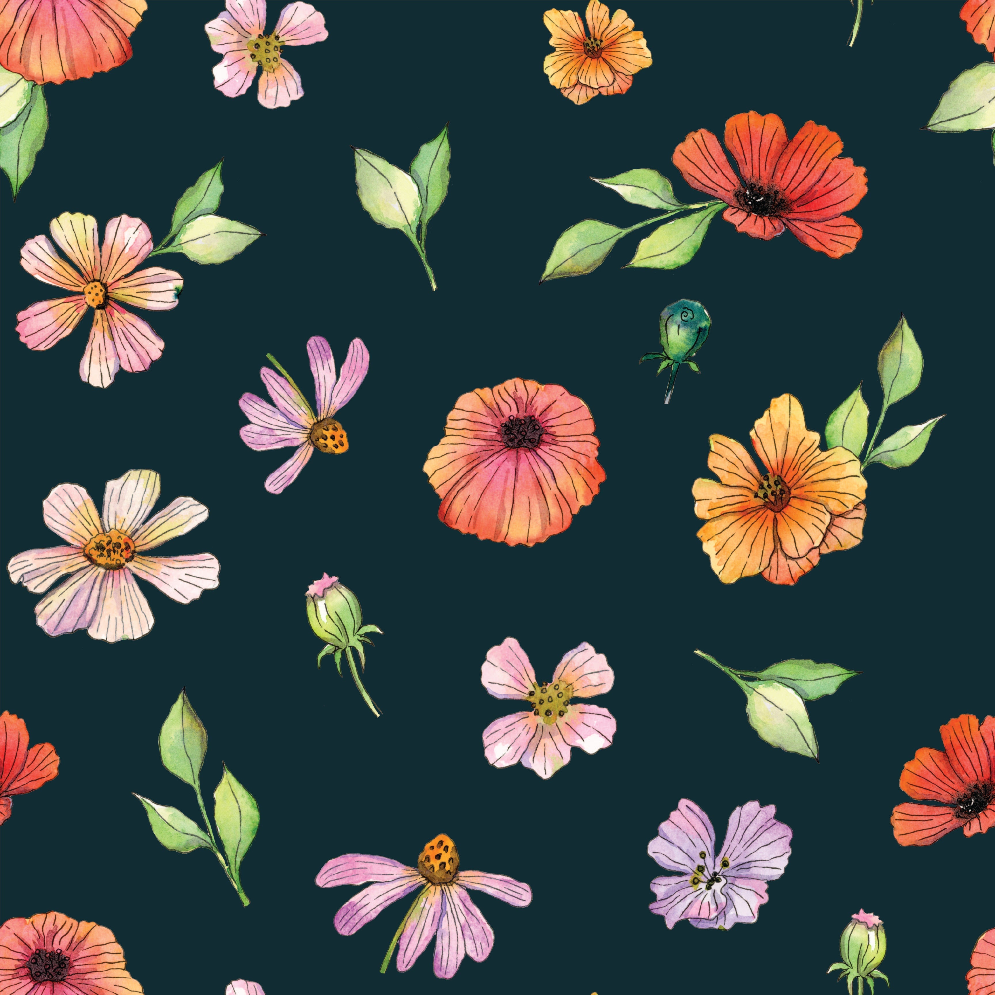 Amy Bohemian Floral Removable Wallpaper - Pink Orange and Yellow