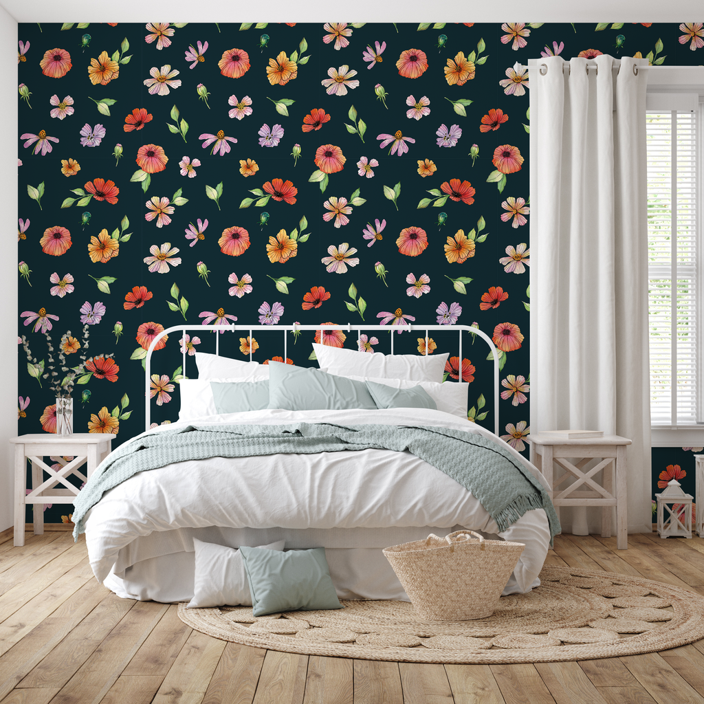 Amy Bohemian Floral Removable Wallpaper - Pink Orange and Yellow
