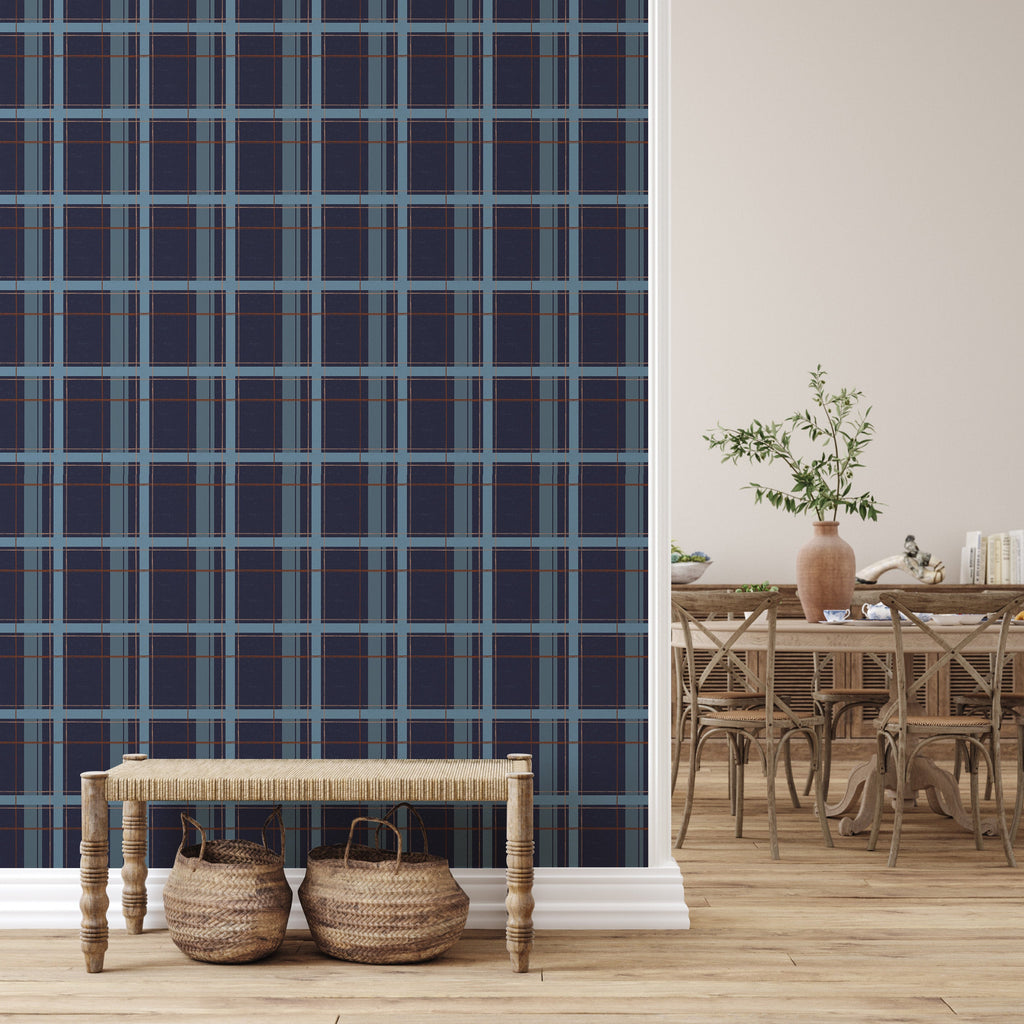 Grady Plaid Wallpaper in Green and Brown for Traditional Decor