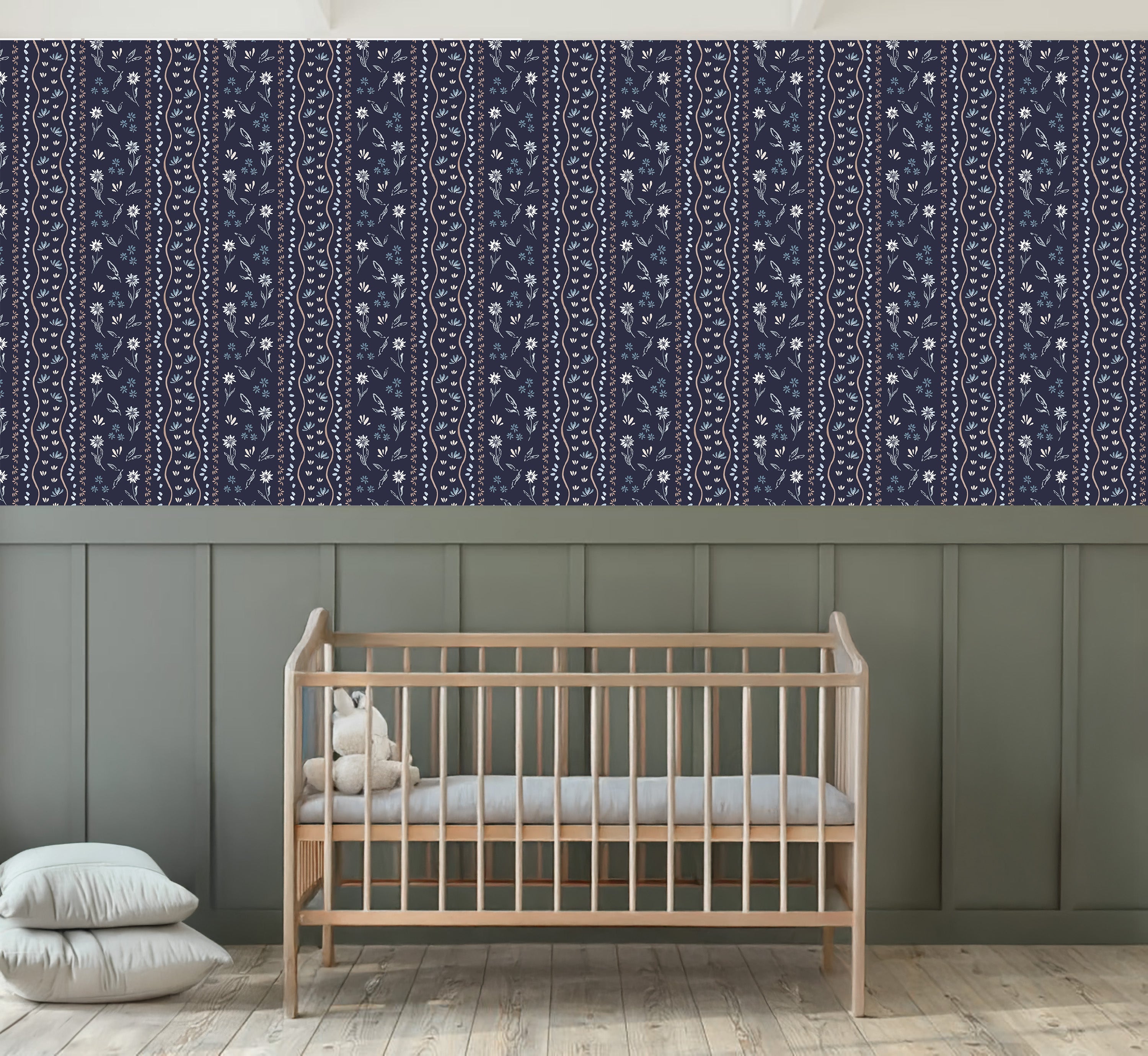 Brighton Floral Wallpaper in Terracotta Sage Green and Off-White