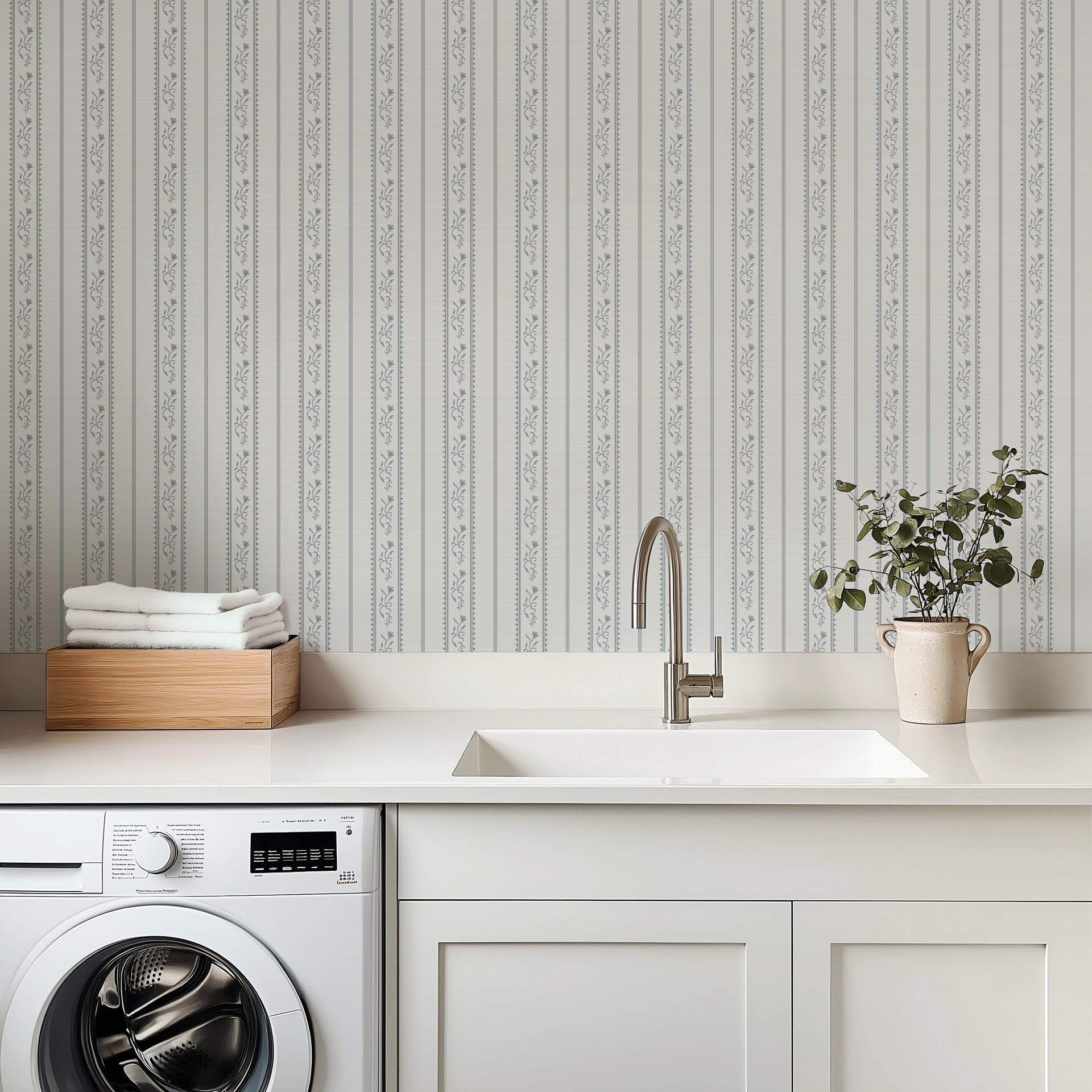 Shayne floral wallpaper featuring a grey and white pattern suitable for a cottagecore bedroom