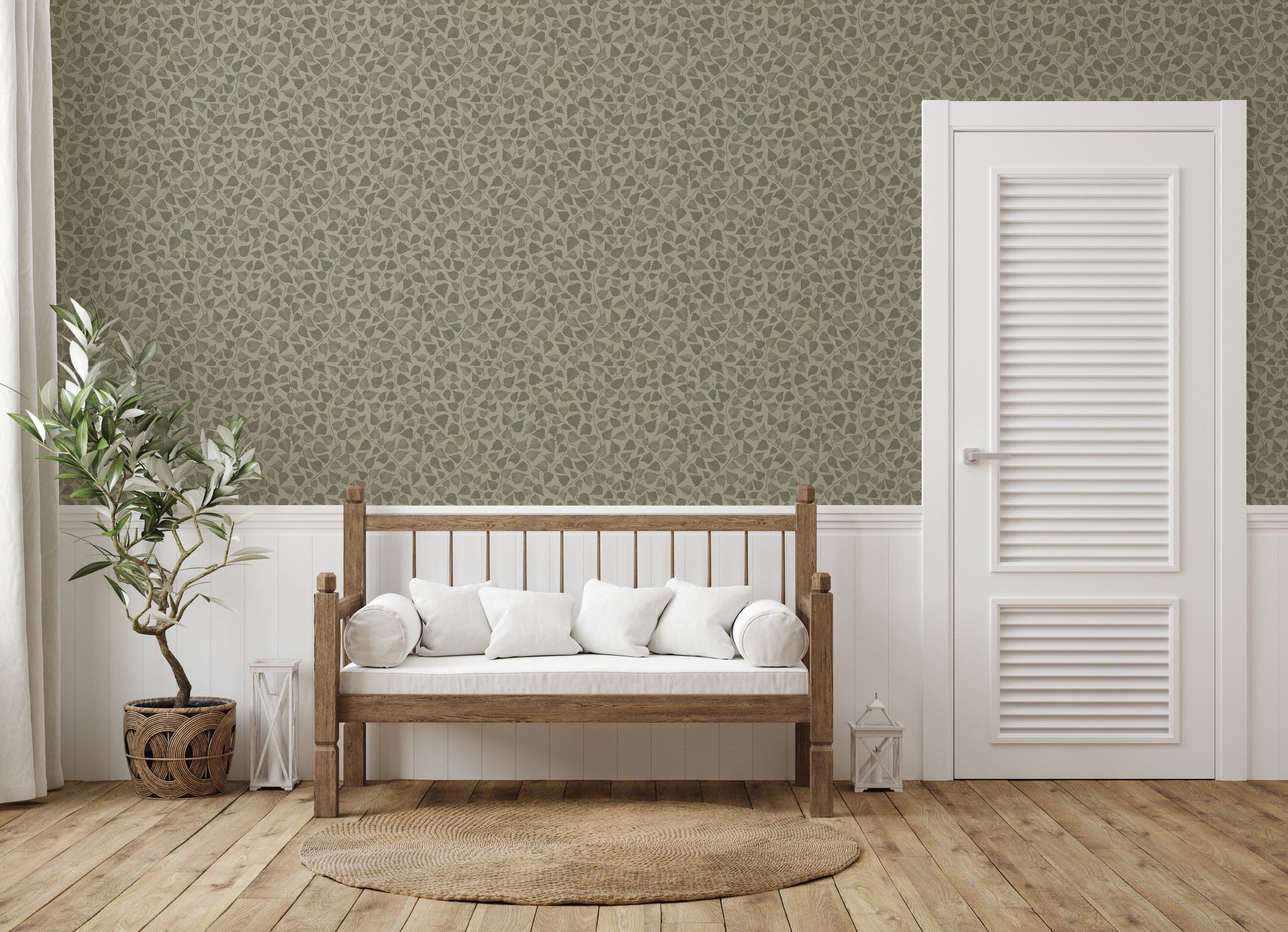 Iveline Floral Removable Wallpaper in Blue, Beige and Green