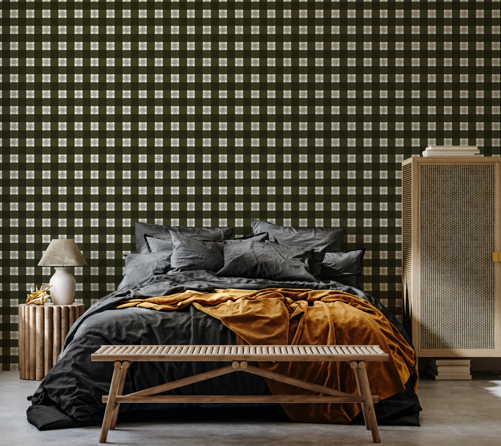 Declan Plaid Removable Wallpaper in Charcoal and Off-White