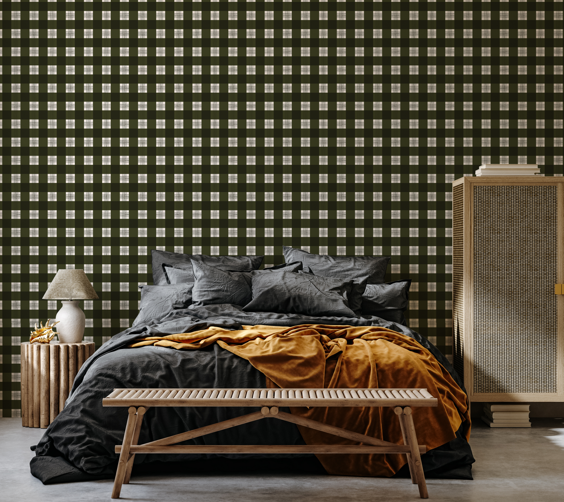 Declan Plaid Removable Wallpaper in Charcoal and Off-White