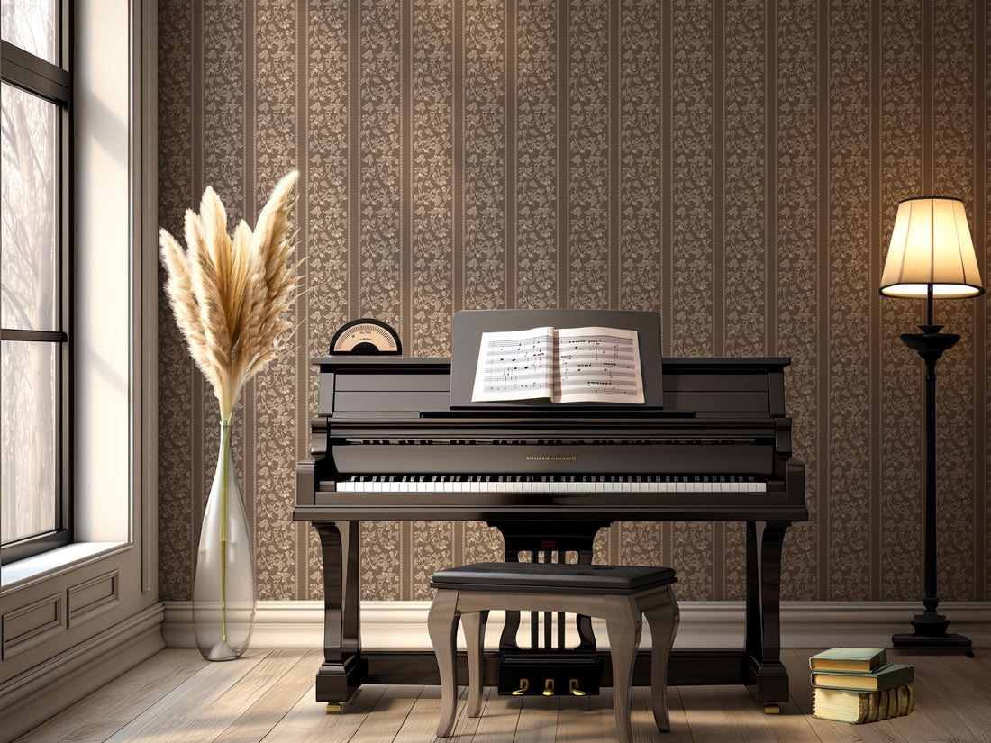 Abel Traditional Striped Wallpaper in Charcoal Beige and Cream