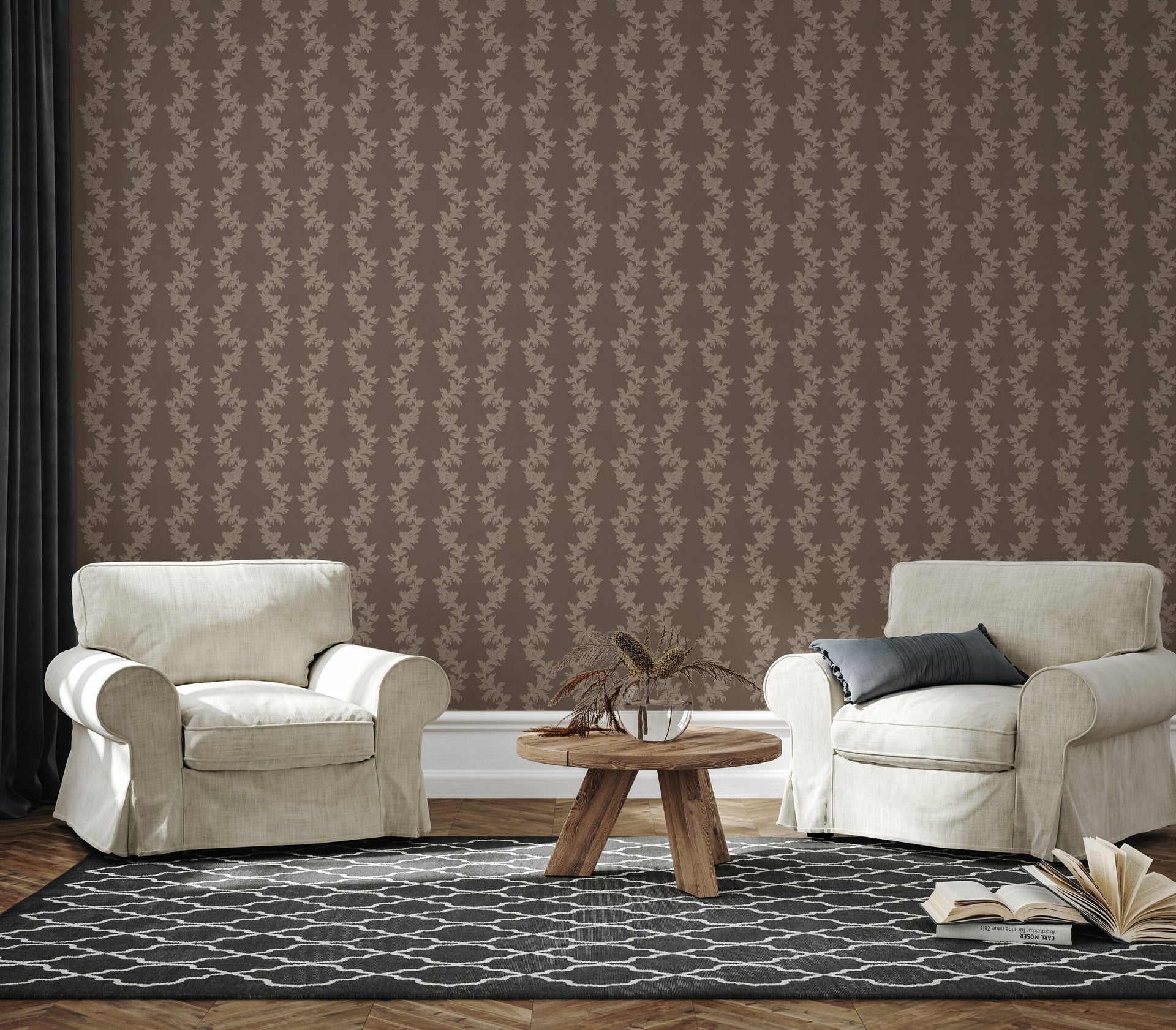Linden Traditional Transitional Wallpaper in Grey and Taupe