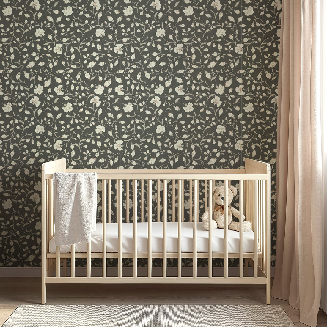 Avie Floral Wallpaper in Mauve and Charcoal Minimalist Design