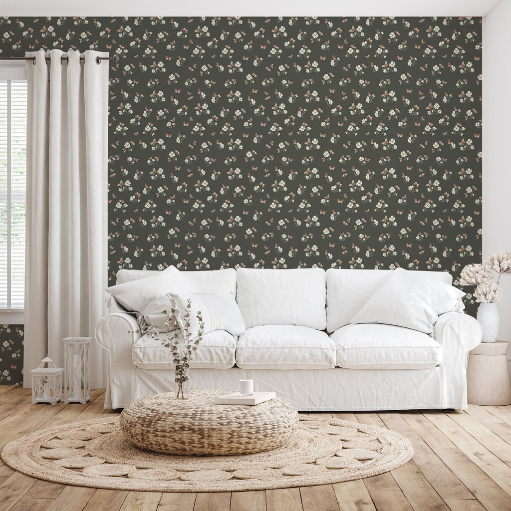 Winslie Floral Removable Wallpaper - Teal, Brown & White Bohemian
