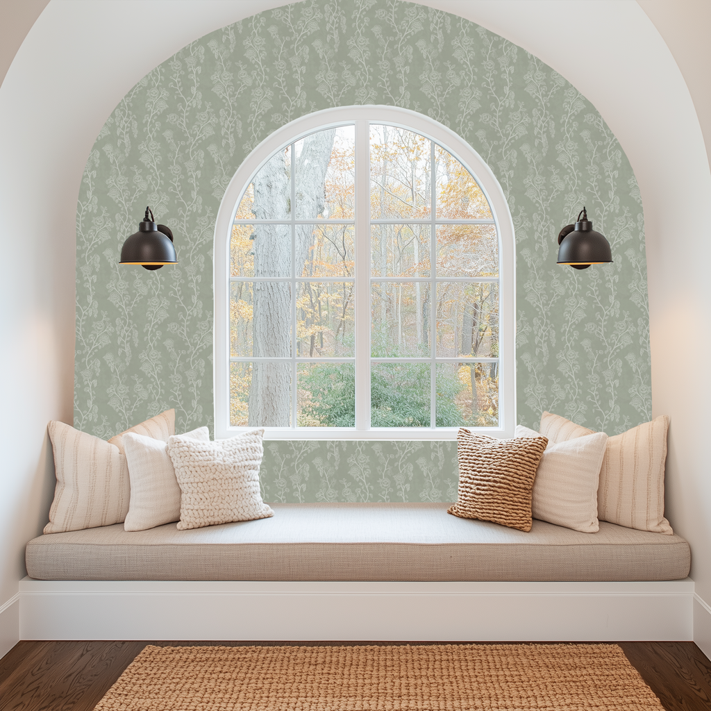 Marina Floral Removable Wallpaper in Sage-Green and Blush-Pink