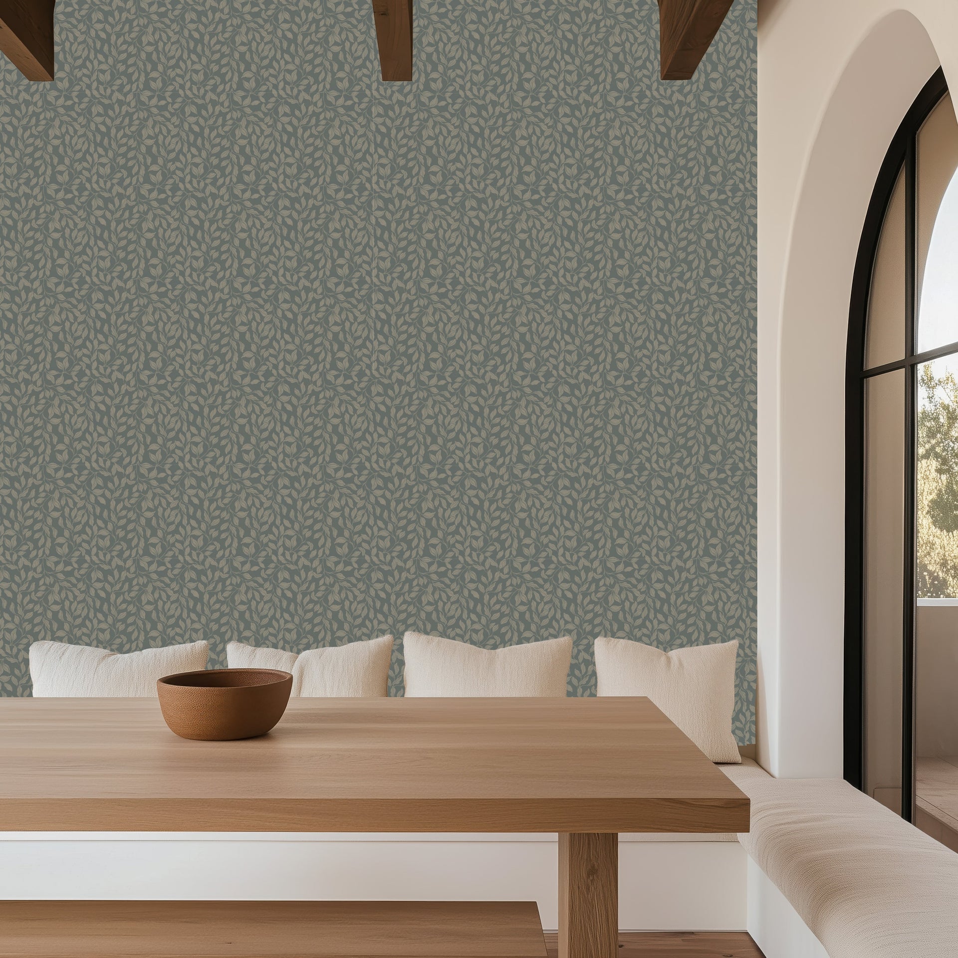 Waylon Floral Wallpaper in Green, Cream and Grey