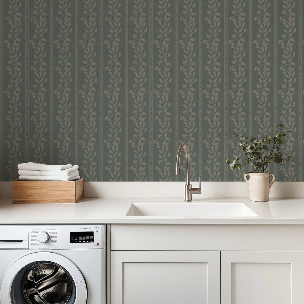 Rowe Floral Wallpaper in Grey-Green and Off-White