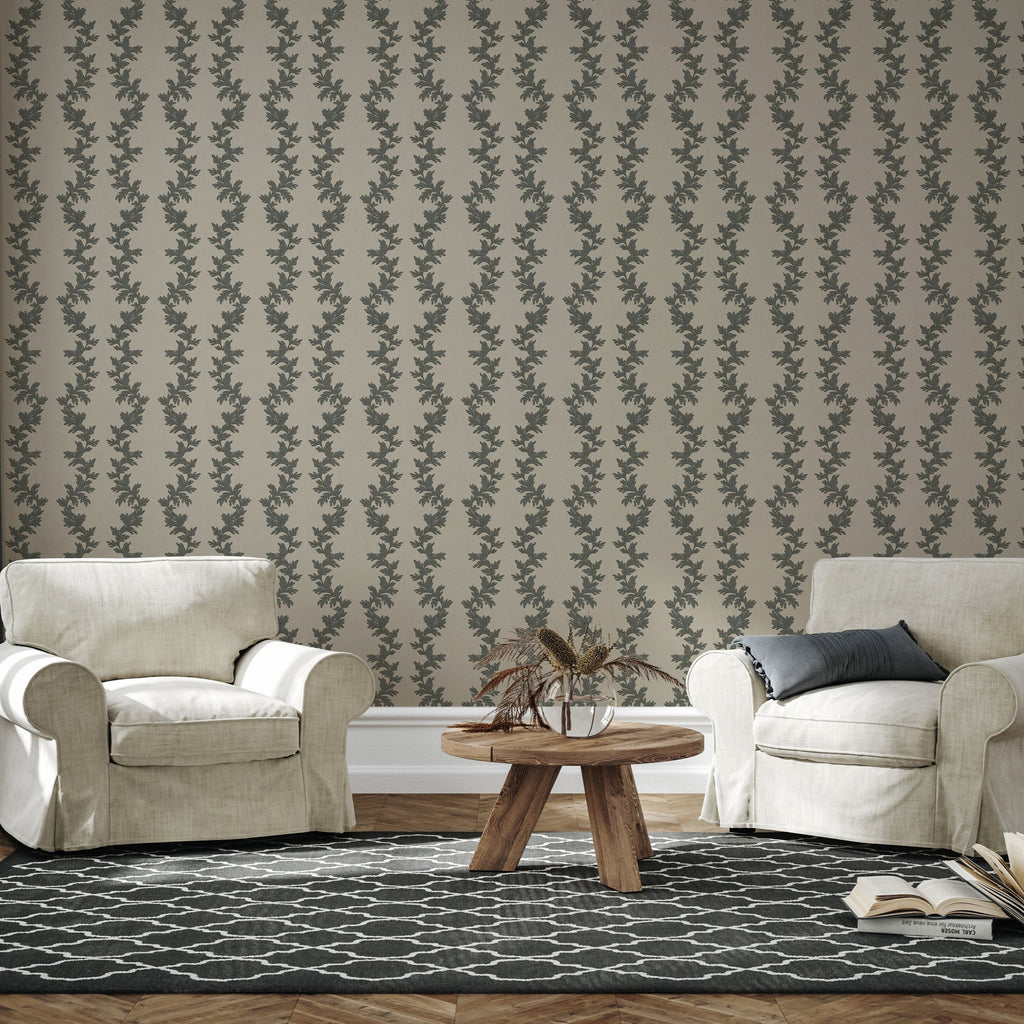 Linden Traditional Transitional Wallpaper in Grey and Taupe