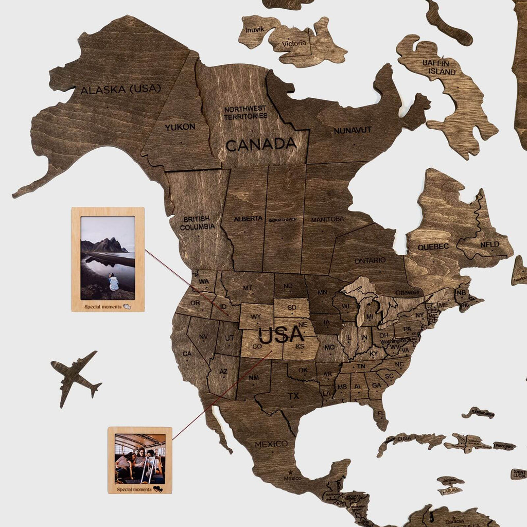 3D Wooden World Map Dark Walnut Modern Minimalist Wall Art