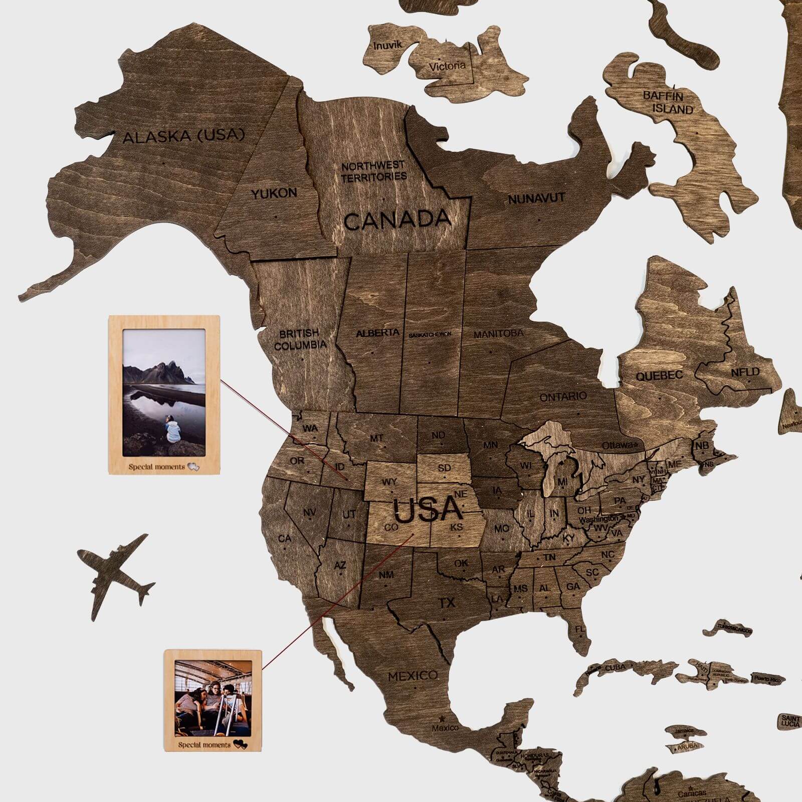 3D Wooden World Map Dark Walnut Modern Minimalist Wall Art