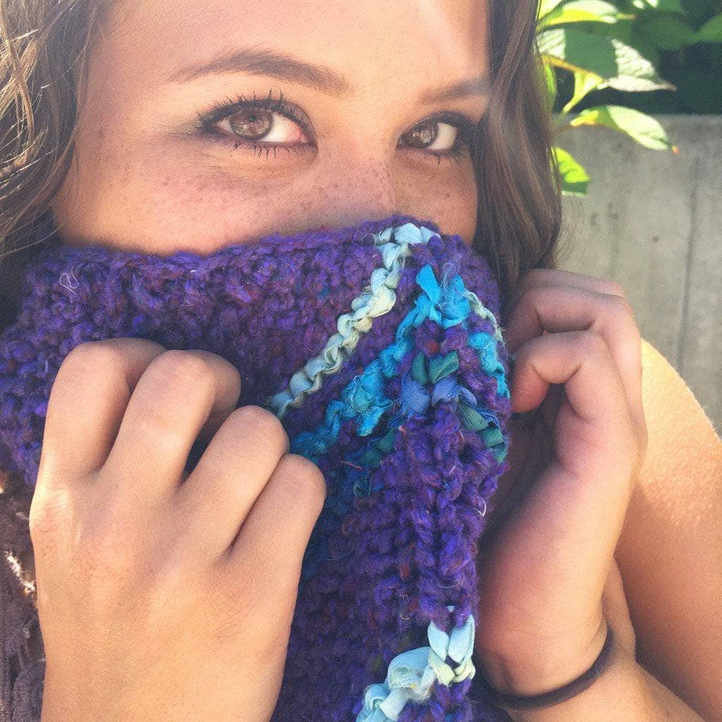 Handkerchief Cowl Knitting Pattern: Bohemian Purple & Blue Knit