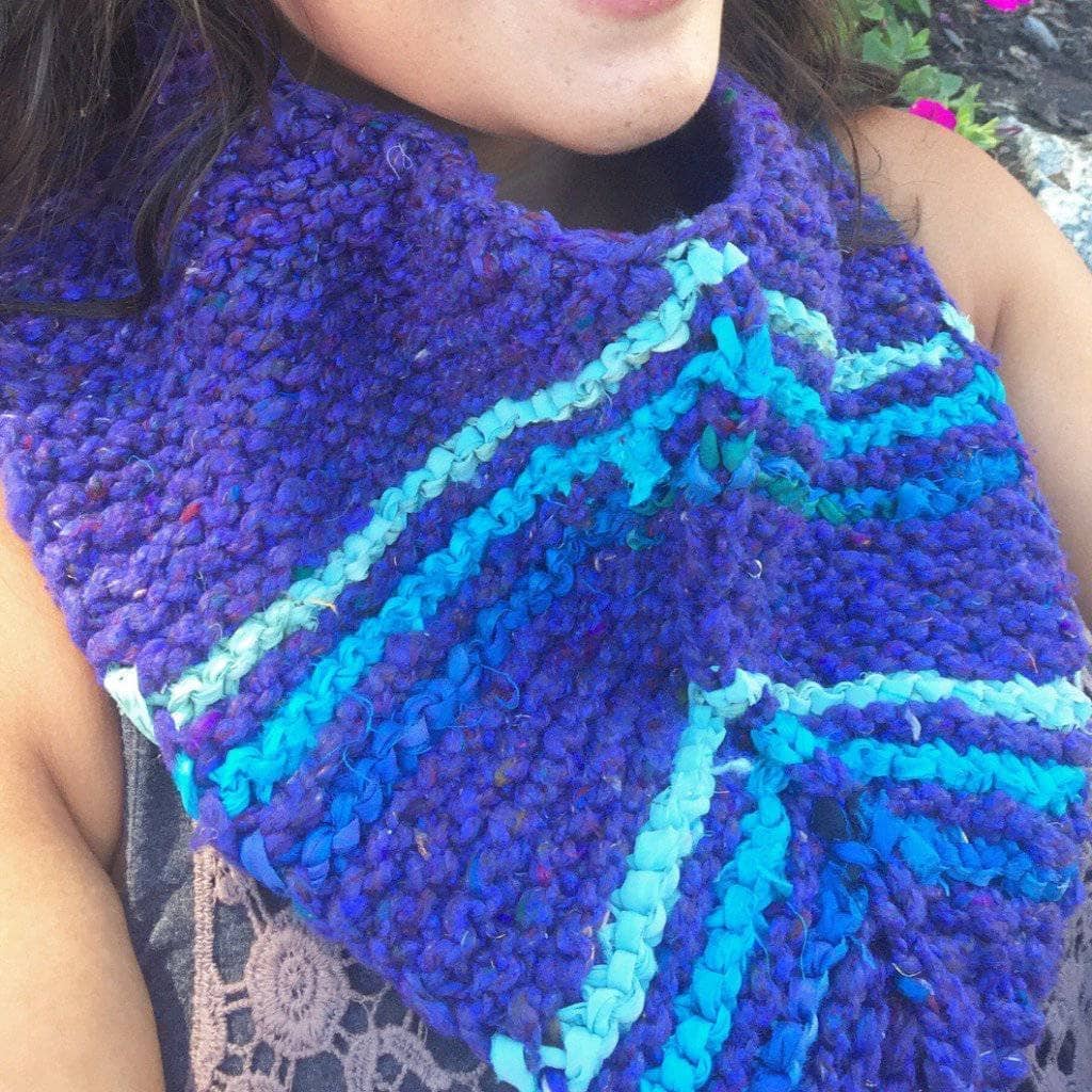 Handkerchief Cowl Knitting Pattern: Bohemian Purple & Blue Knit