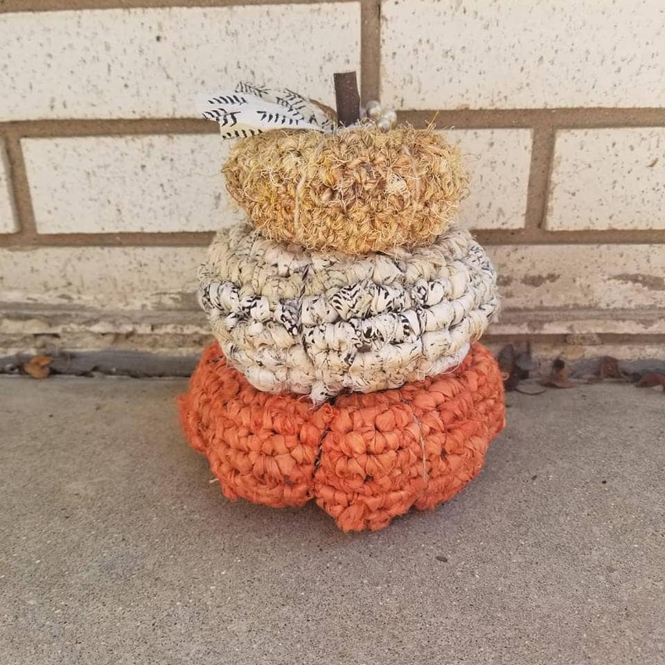 Stacked Textured Crochet Pumpkins - Boho Fall Home Decor Sculpture