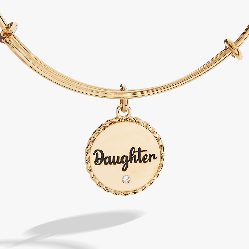 Daughter Engraved Charm Expandable Wire Bangle Bracelet