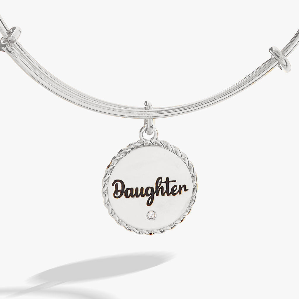 Daughter Engraved Charm Expandable Wire Bangle Bracelet