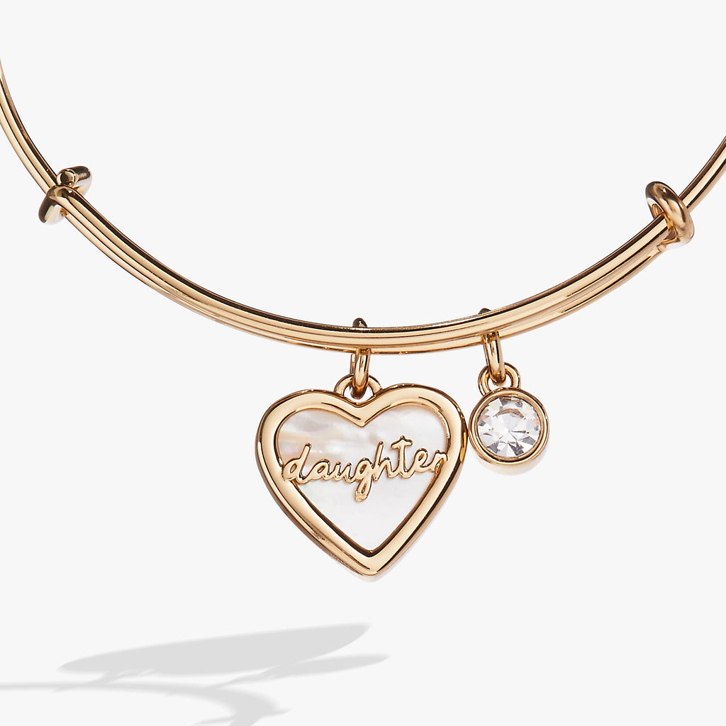 Daughter Mother of Pearl Heart Expandable Wire Bangle