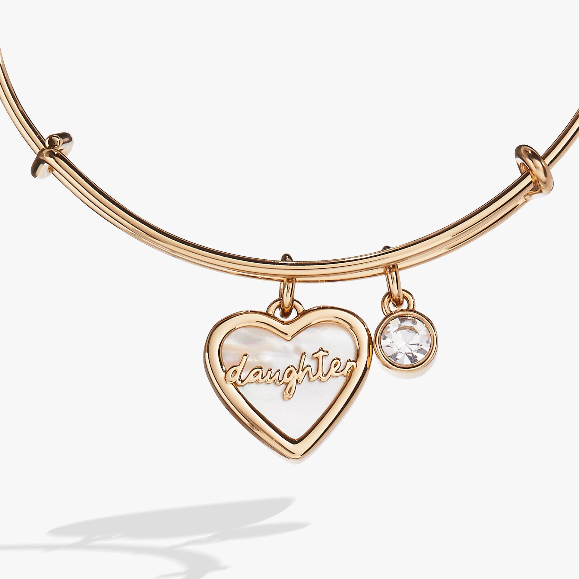Daughter Mother of Pearl Heart Expandable Wire Bangle