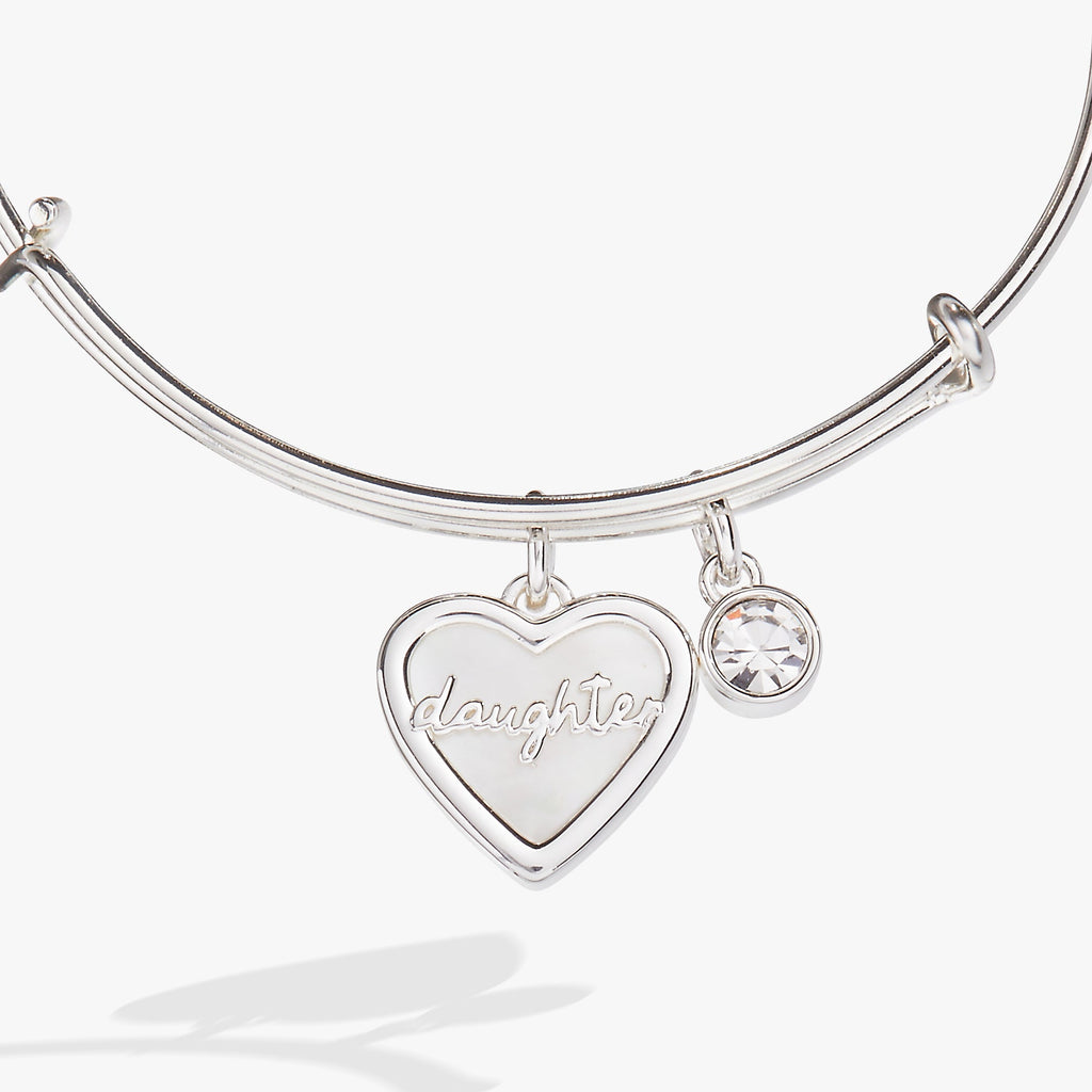Daughter Mother of Pearl Heart Expandable Wire Bangle