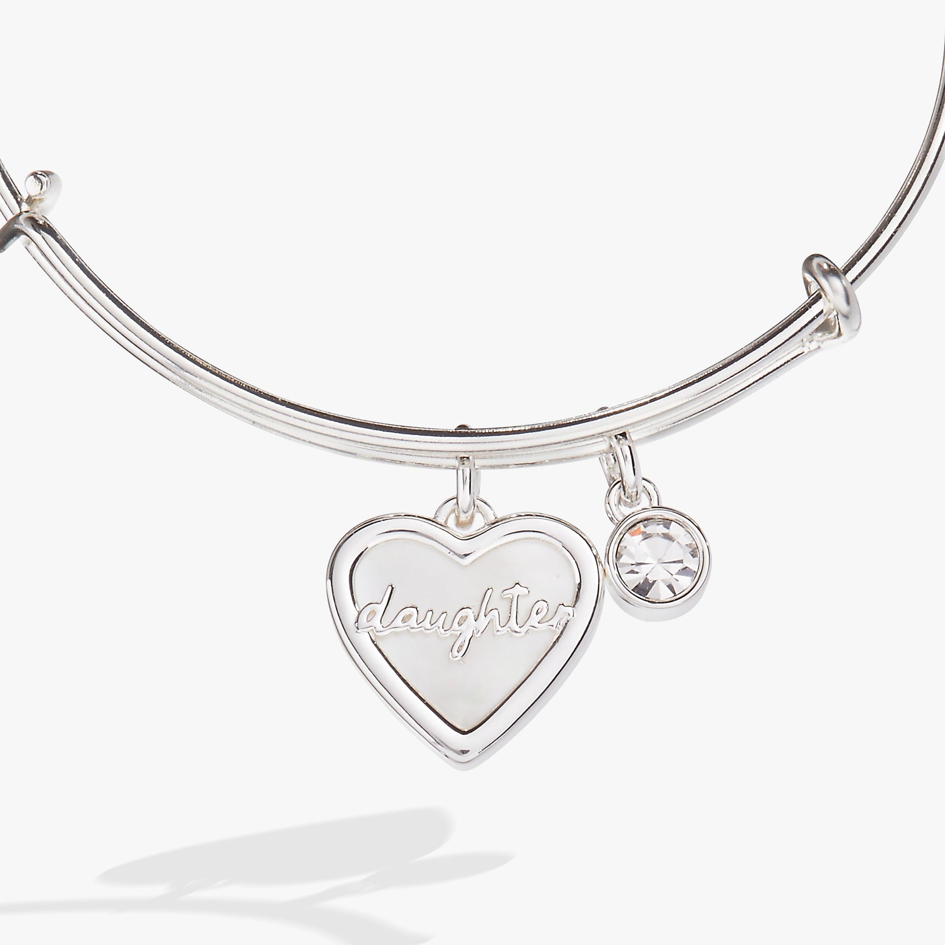 Daughter Mother of Pearl Heart Expandable Wire Bangle