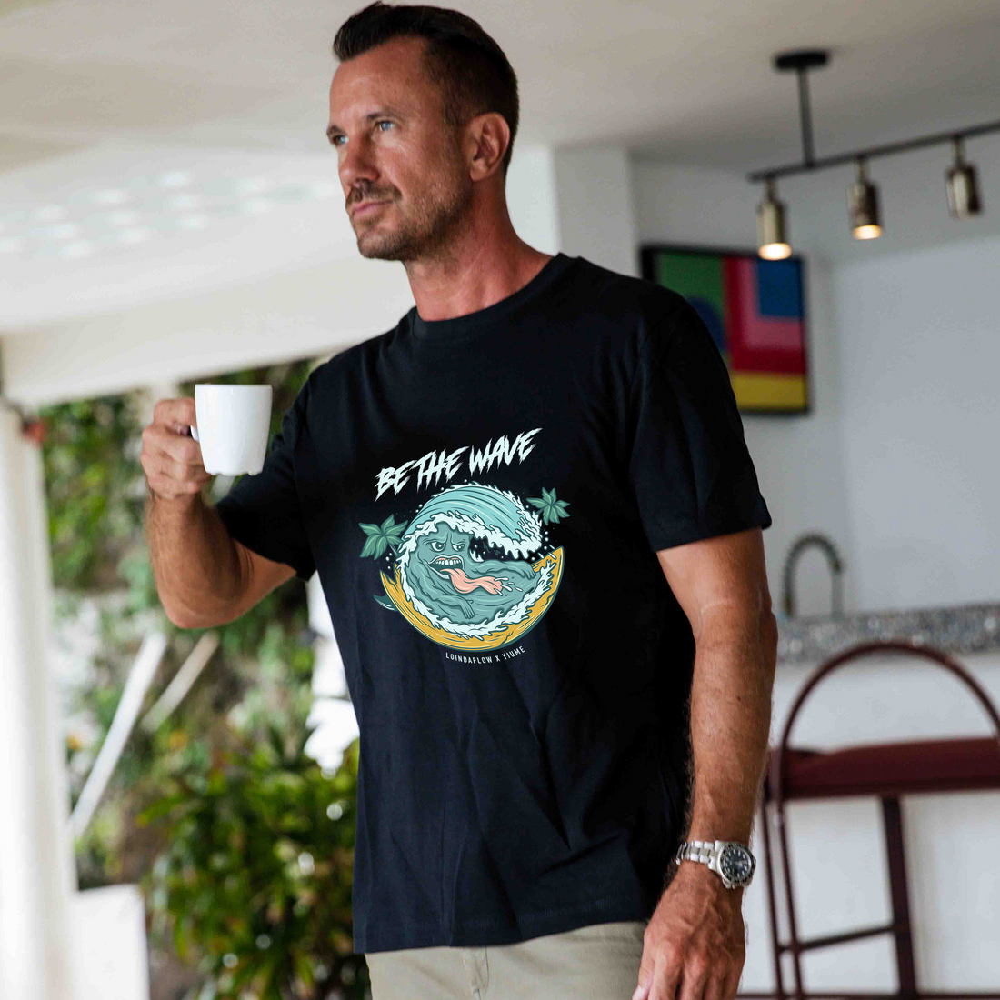 Be The Wave Crew Neck Graphic T-Shirt - Black 100% Cotton